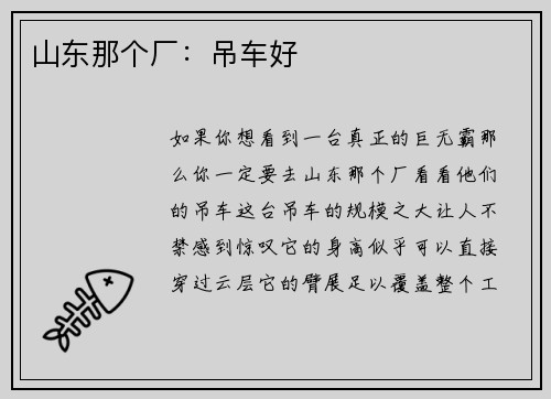 山东那个厂：吊车好