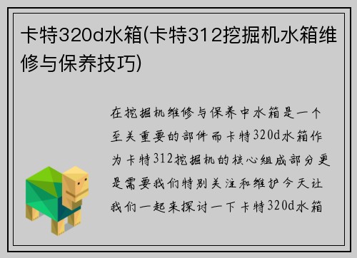 卡特320d水箱(卡特312挖掘机水箱维修与保养技巧)