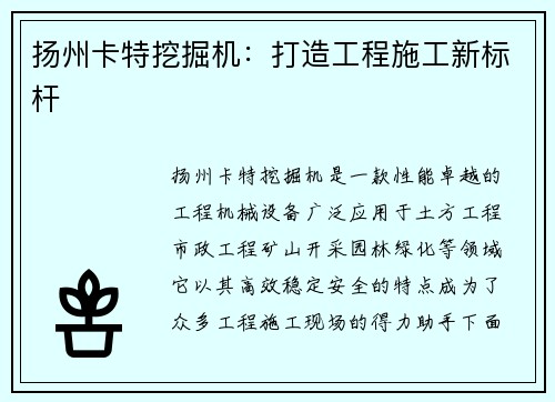 扬州卡特挖掘机：打造工程施工新标杆