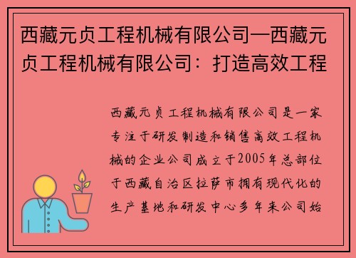 西藏元贞工程机械有限公司—西藏元贞工程机械有限公司：打造高效工程机械，引领行业创新